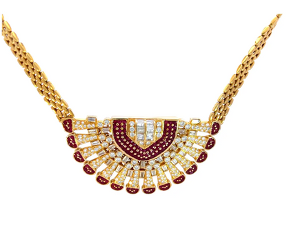 Egyptian Style Diamond and Ruby Bib Necklace