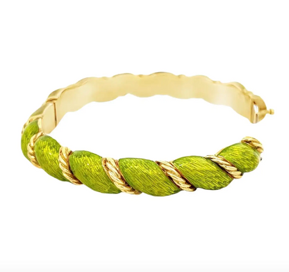 Italian Yellow Gold Paillonné Enamel Bangle Bracelet