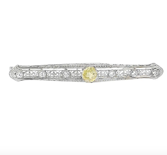 Antique Art-Deco GIA Certified Diamond Bar Pin Brooch