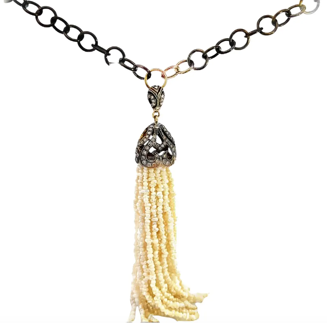 Pearl and Diamond Tassel Necklace Pendant