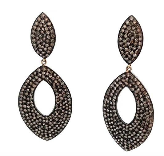 Champagne Diamond Dangle Black Rhodium Earrings