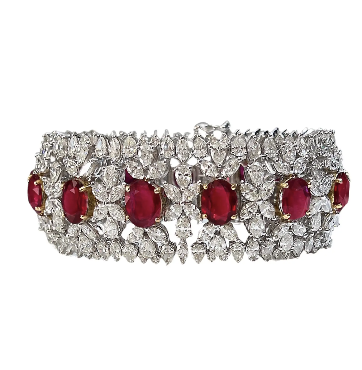 AGL Certified 35 Carat Ruby and Diamond Statement Bracelet