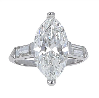 GIA Certified, Art-Deco 4.02 Carat Antique Marquise Diamond Engagement Ring