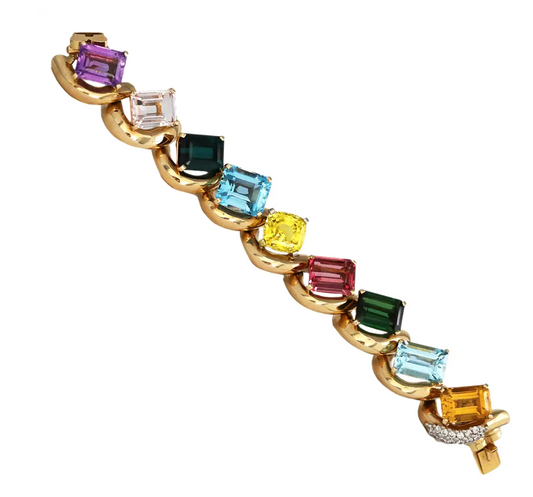 18k Yellow Gold Semi-Precious Gemstone Link Bracelet