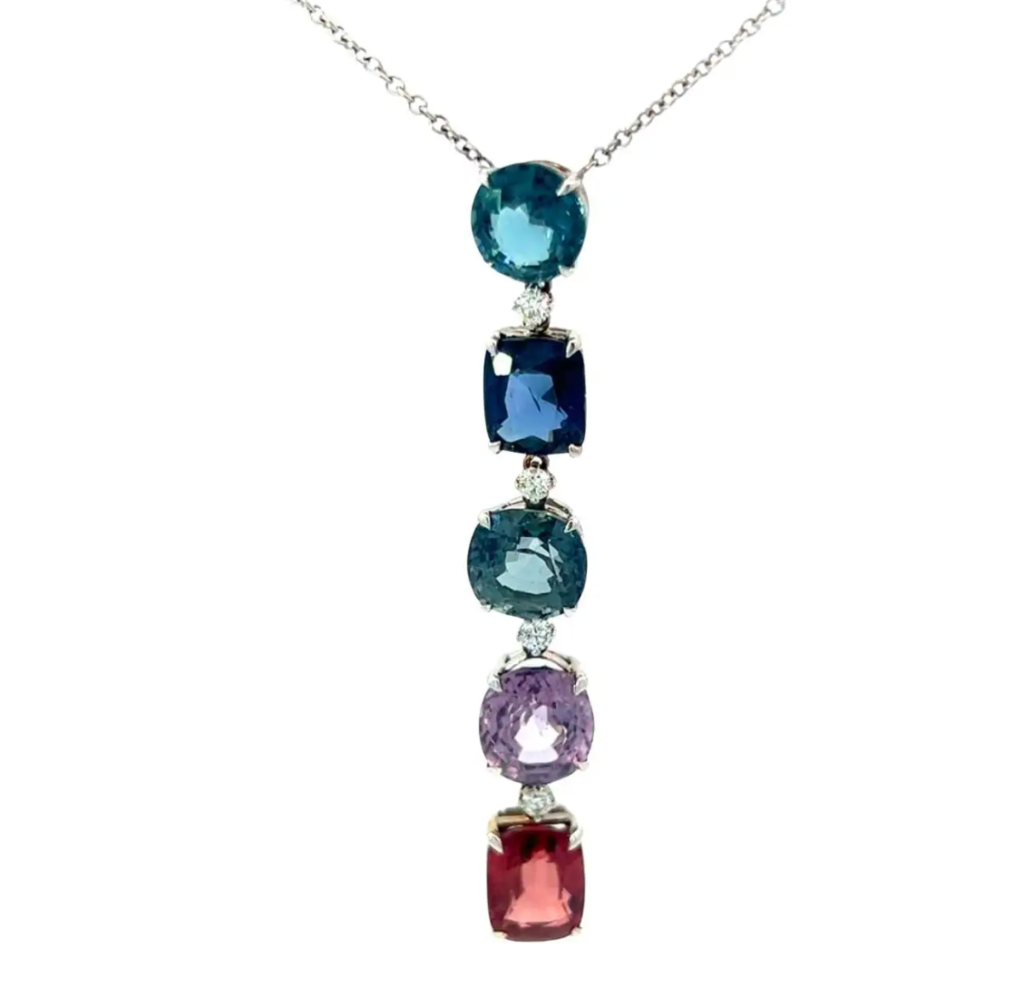 19.39 Carat Multi- Color Spinel Gem and Diamond Pendant Necklace