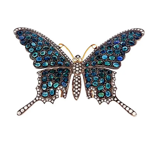 Large Sapphire and Diamond Butterfly Brooch