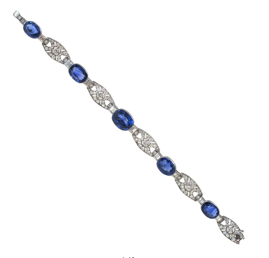 GIA Art Deco Sapphire and Diamond Link Tennis Bracelet