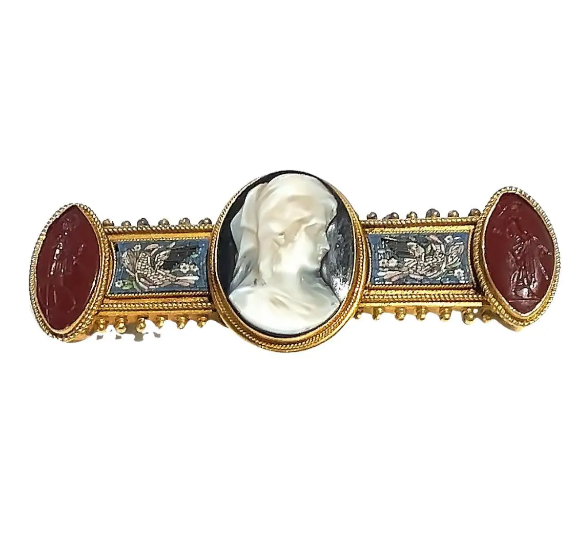 Antique Victorian Cameo Micro-Mosaic BroochPin