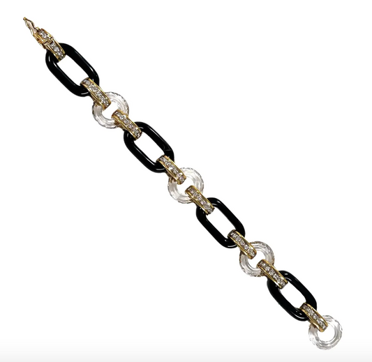 Onyx Rock Crystal Quartz and Diamond Link Bracelet