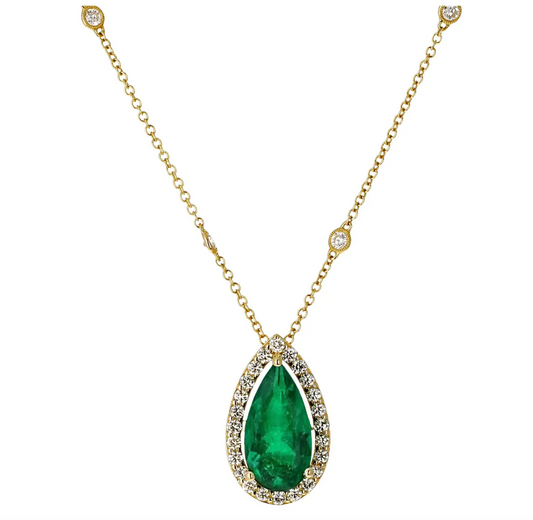 GIA Green Emerald and Diamond Yellow Gold Pendant