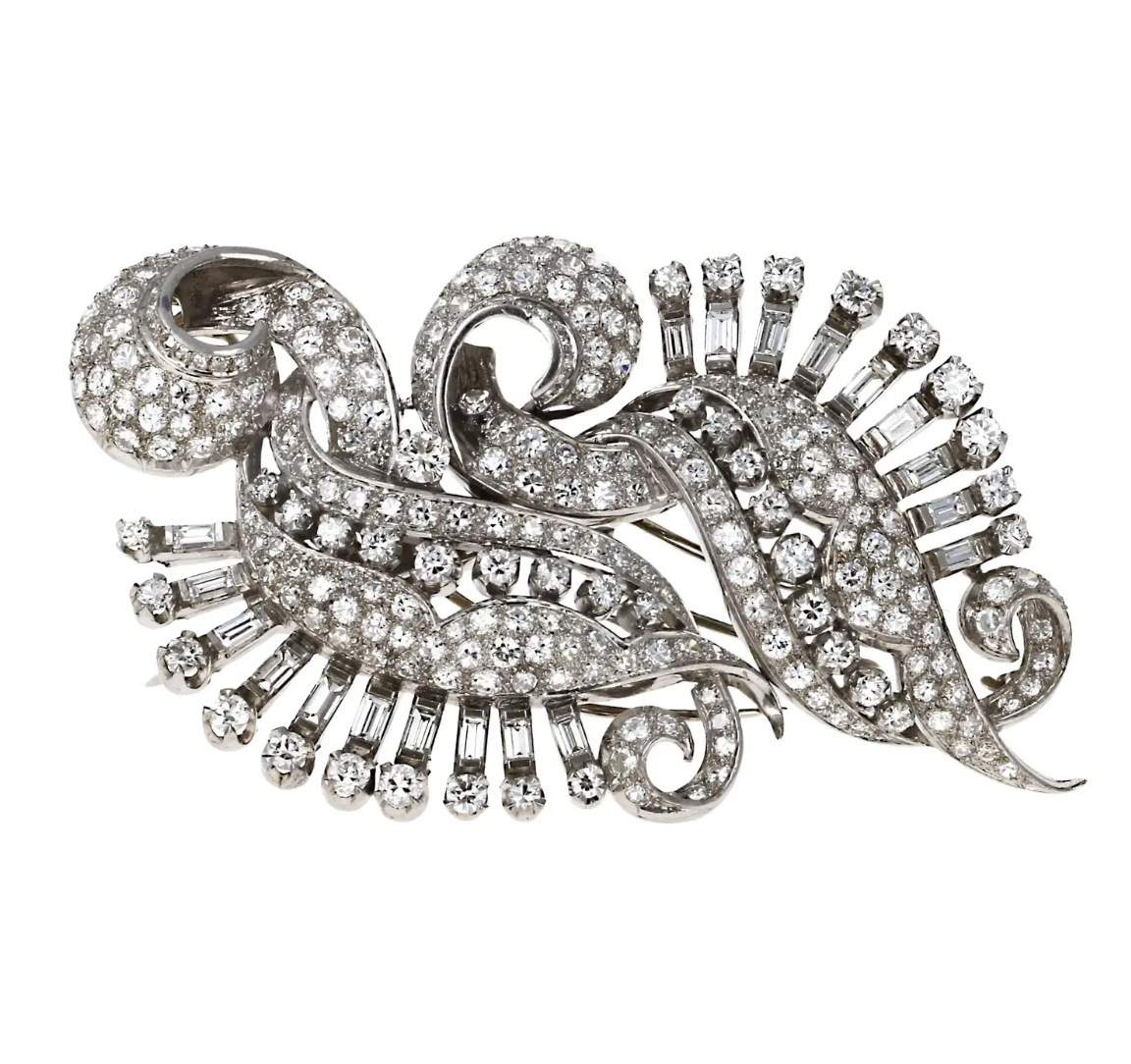 Antique Art Deco Platinum Diamond Brooch