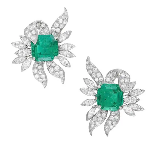 GIA 10.07 Carat Colombia Minor Emerald and Diamond Retro Earrings