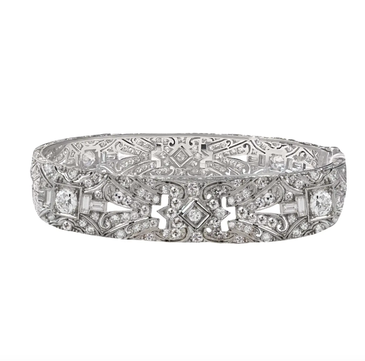 Art Deco Platinum Diamond Bangle Bracelet