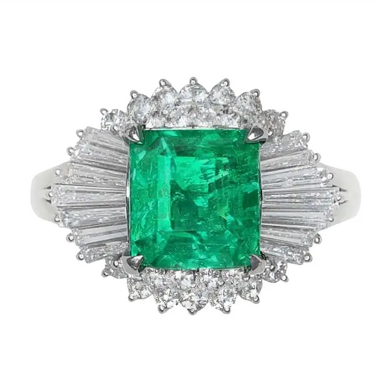 GIA Emerald and Diamond Ballerina Cocktail Ring