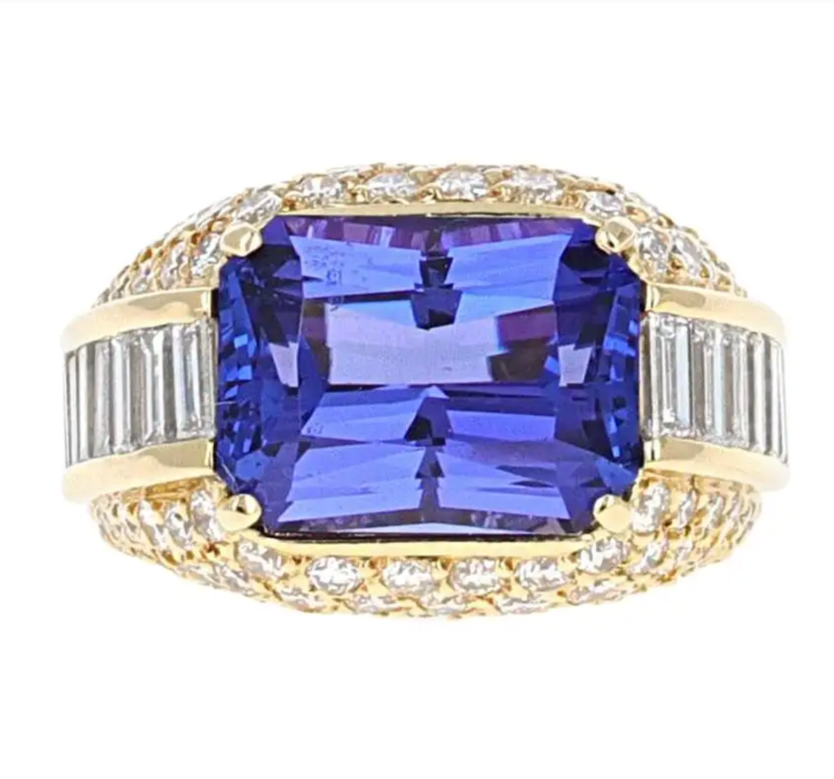 Emerald Cut Tanzanite and Diamond Cocktail Ring