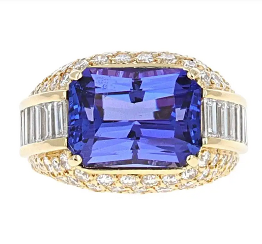 Emerald Cut Tanzanite and Diamond Cocktail Ring