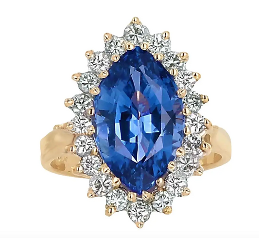 GIA Certified 8.11 Carat Blue Sapphire and Diamond Cocktail Ring