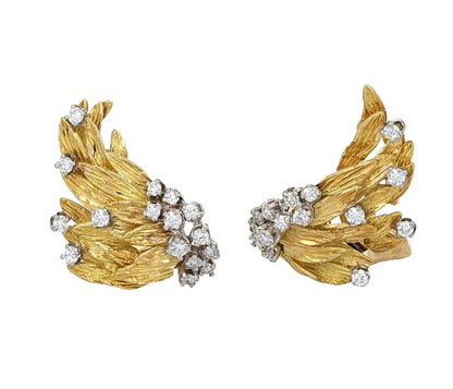 Diamond and Yellow Gold Lever-Back Earrings, French