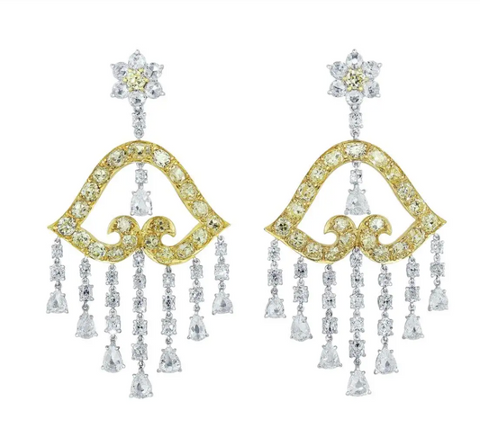 Yellow and White Diamond Chandelier Dangle Earrings