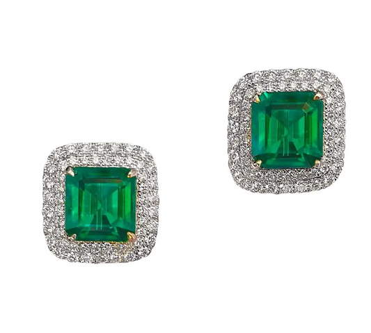 Certified Emerald and Diamond Stud Earrings Columbian