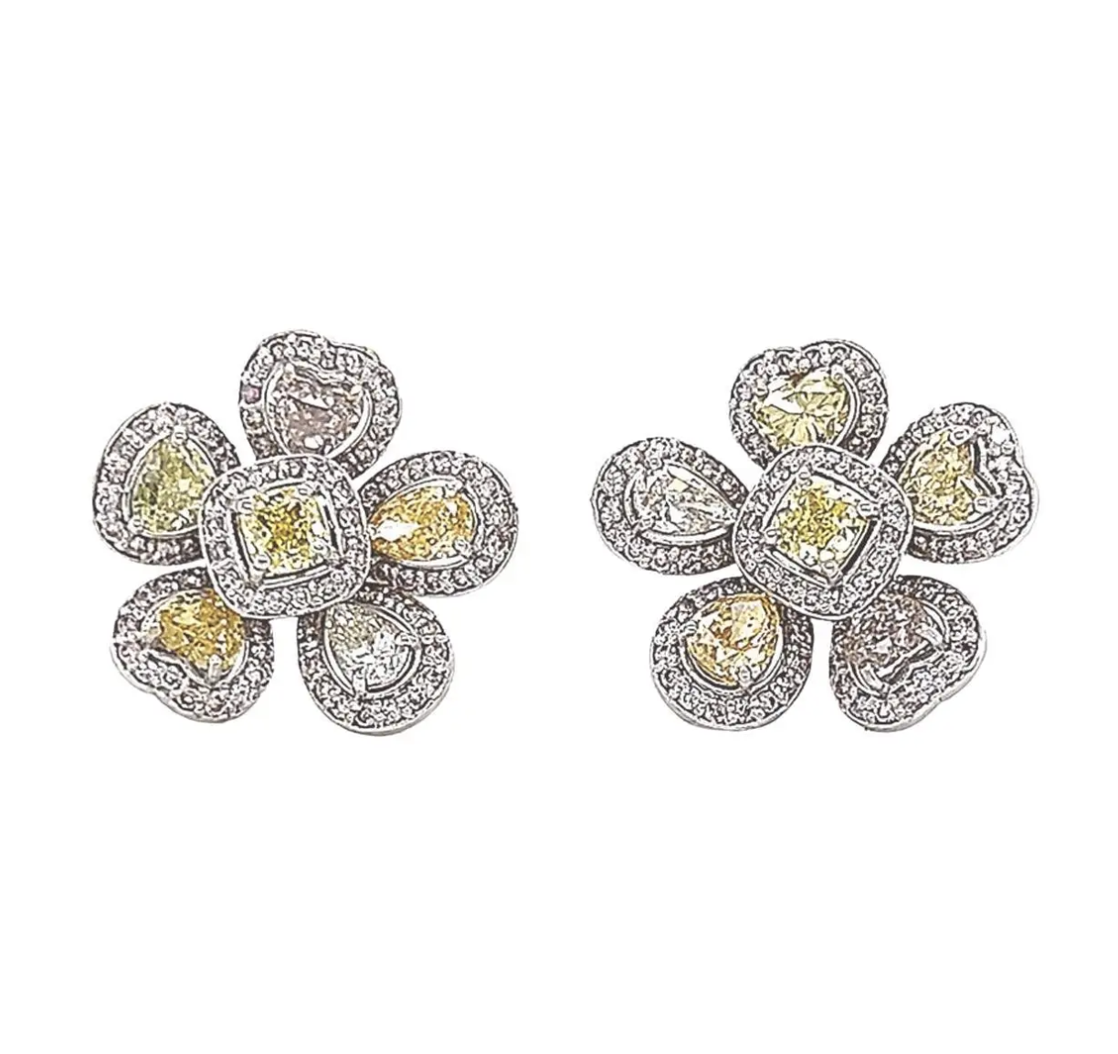 Multi-Color Diamond Flower Stud Earrings