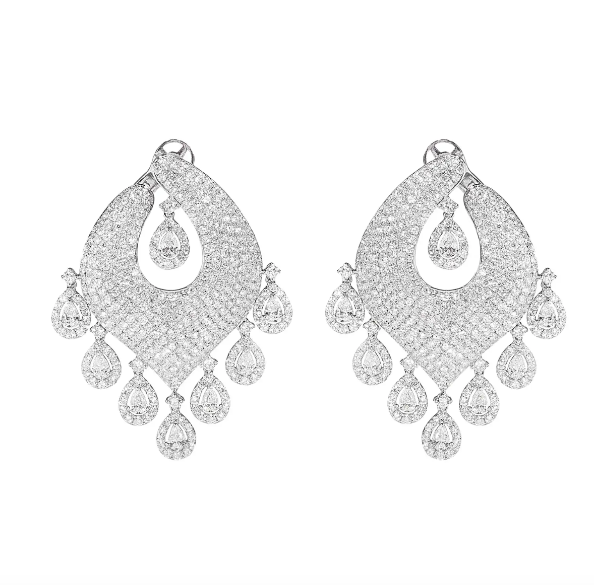 14.01 Carat Diamond Chandelier Dangle Earrings in White Gold