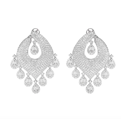 14.01 Carat Diamond Chandelier Dangle Earrings in White Gold