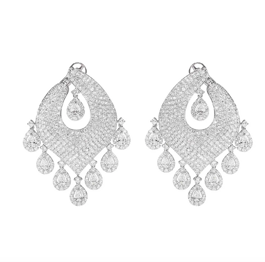 14.01 Carat Diamond Chandelier Dangle Earrings in White Gold