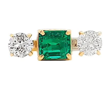 1.51 Carat Emerald and Diamond Three-Stone Ring