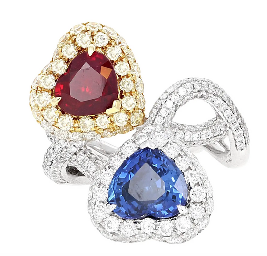 Bypass Ruby Sapphire Diamond Toi et Moi Cocktail Ring