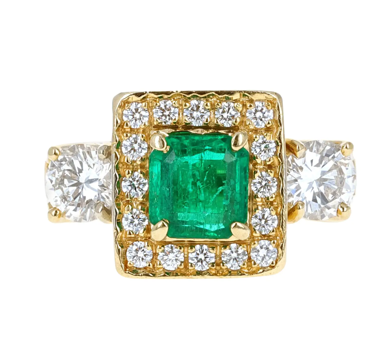 Emerald and Diamond Three-Stone Cocktail Ring