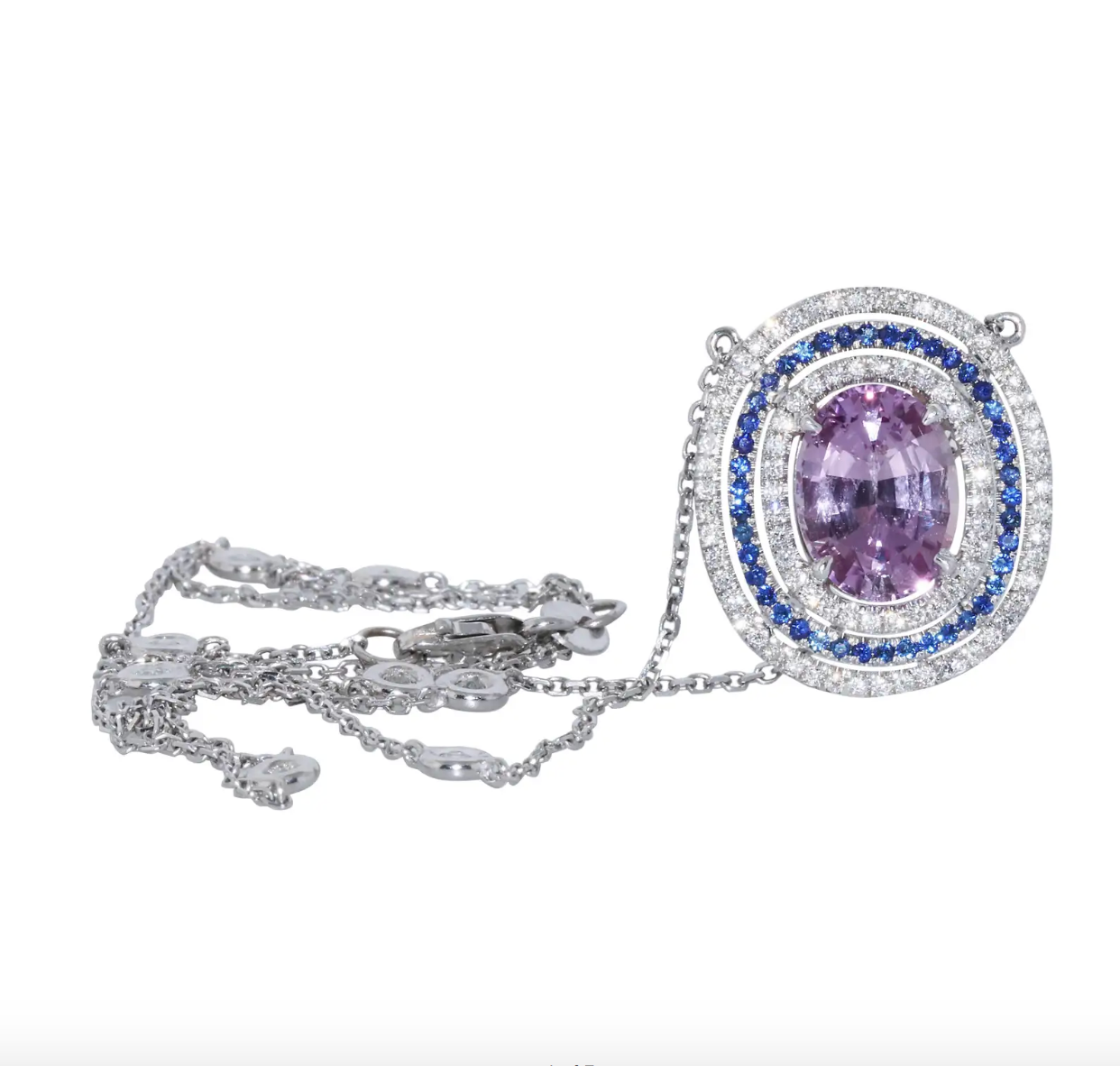 GIA Certified No Heat Burma Pink Sapphire Pendant in White Gold