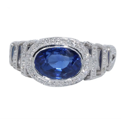 AGTA Certified No Heat Blue Sapphire and Diamond Cocktail Ring