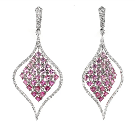 Pink Sapphire and Diamond Dangle Earrings