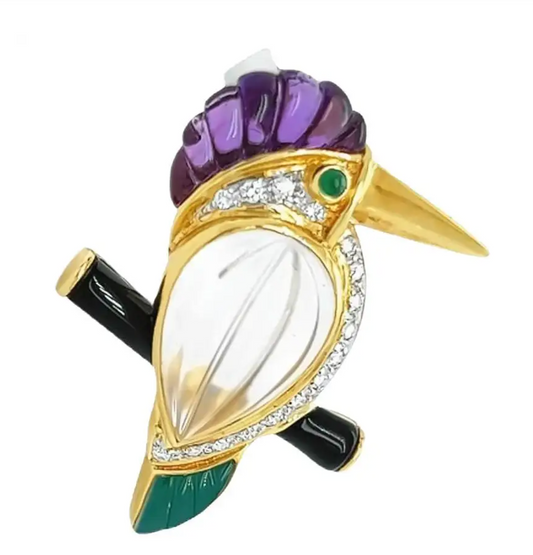 Multi Gem and Diamond Brooch/ Pendant, 18k Yellow Gold