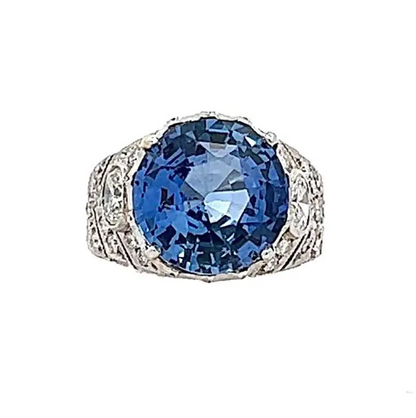 8 Carat Vivid Blue Sapphire in Edwardian Antique Diamond Mounting