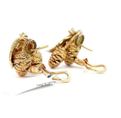 14k Yellow and Rose Gold Diamond Pinecone Leaf Lever-Back Earrings