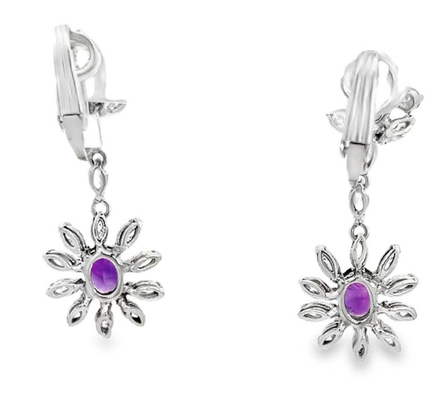 Amethyst Diamond Dangle Earrings 14K White Gold