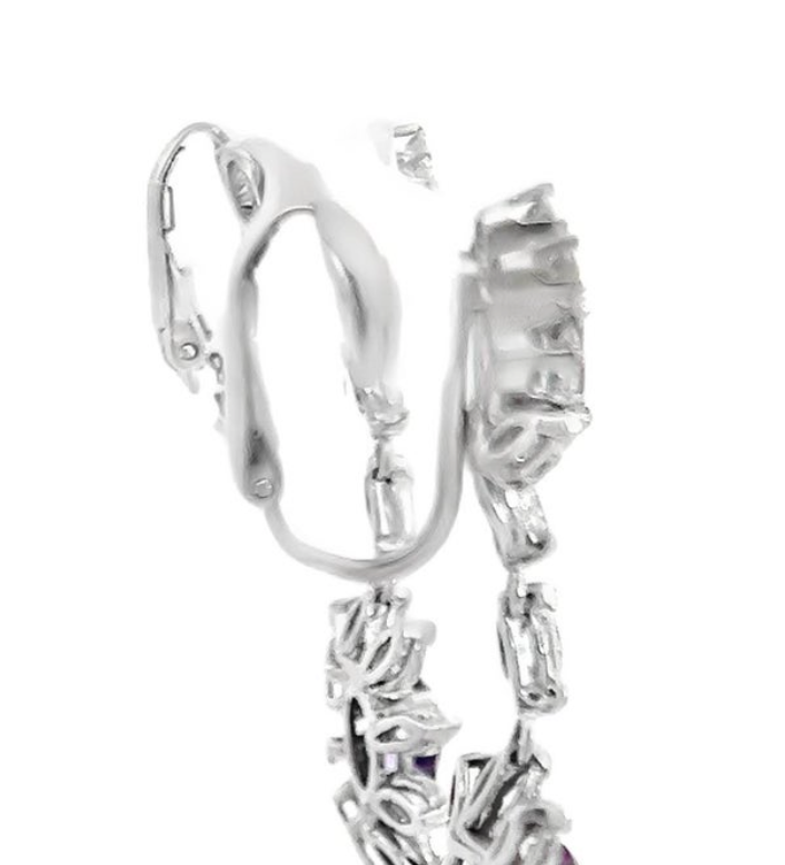 Amethyst Diamond Dangle Earrings 14K White Gold