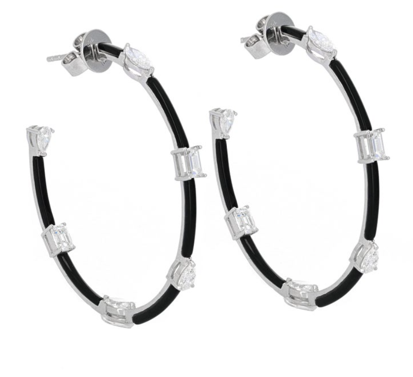 Diamond and Onyx Hoop Earrings