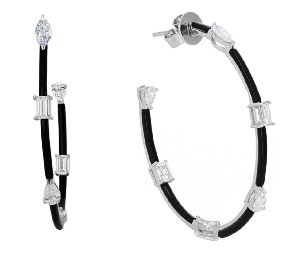 Diamond and Onyx Hoop Earrings