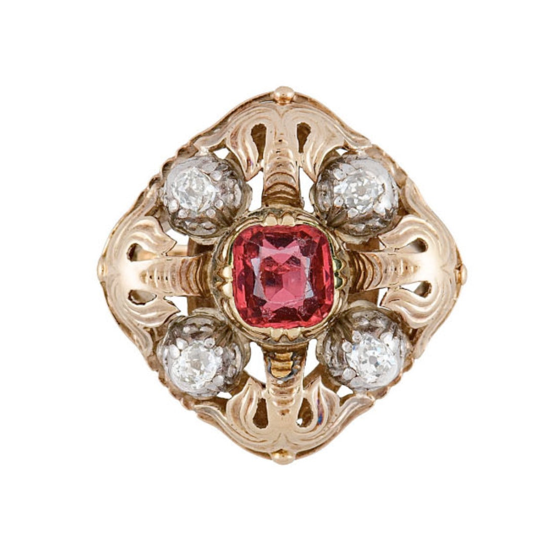 GIA Certified Thai No Heat Cushion-Cut Ruby and Diamond Cocktail Ring