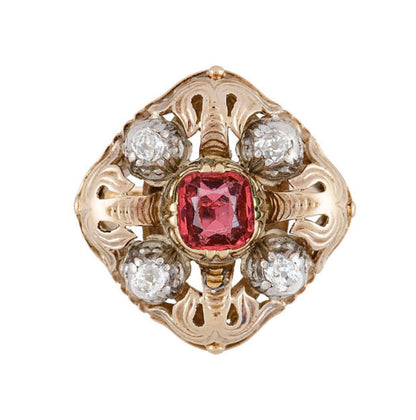 GIA Certified Thai No Heat Cushion-Cut Ruby and Diamond Cocktail Ring