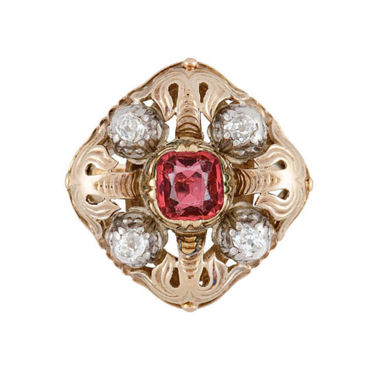 GIA Certified Thai No Heat Cushion-Cut Ruby and Diamond Cocktail Ring