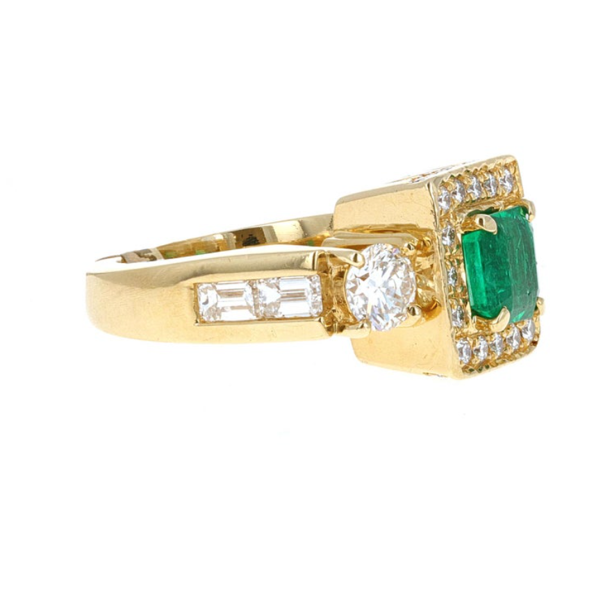 Emerald and Diamond Three-Stone Cocktail Ring