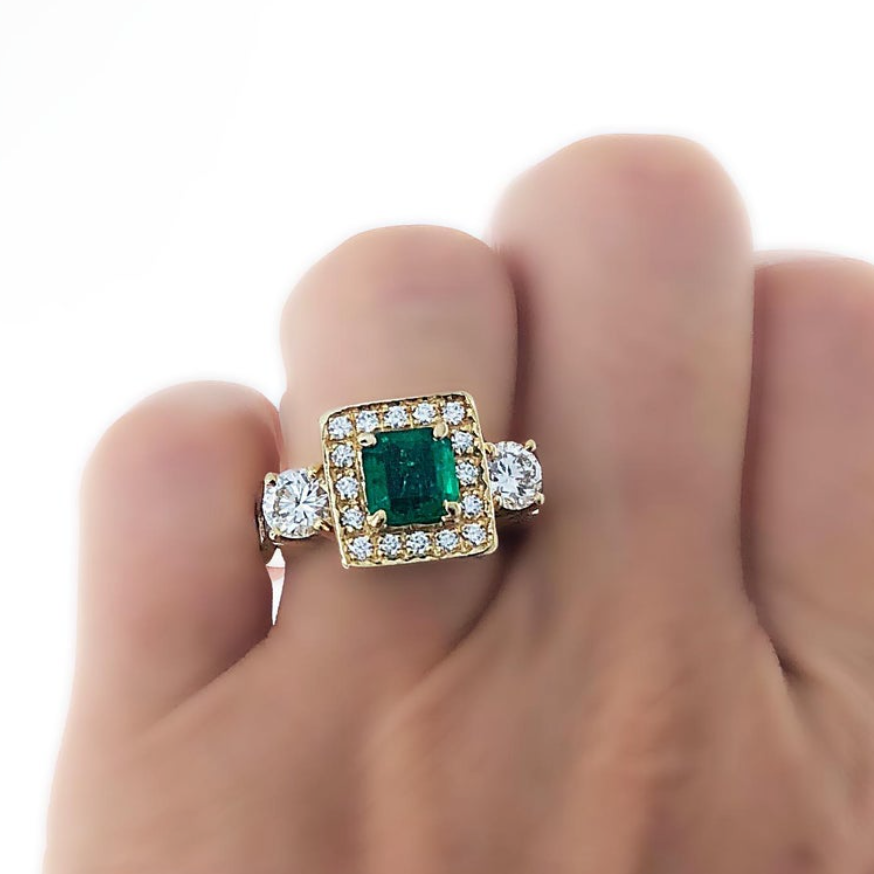 Emerald and Diamond Three-Stone Cocktail Ring