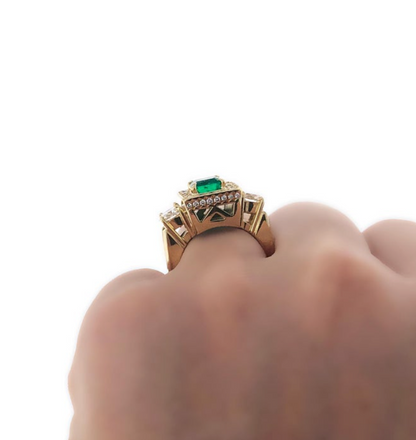 Emerald and Diamond Three-Stone Cocktail Ring