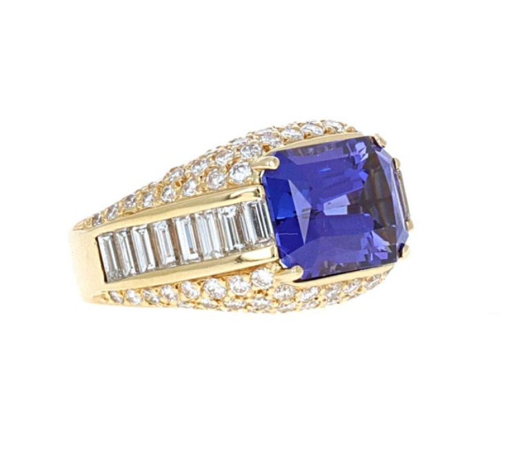 Emerald Cut Tanzanite and Diamond Cocktail Ring