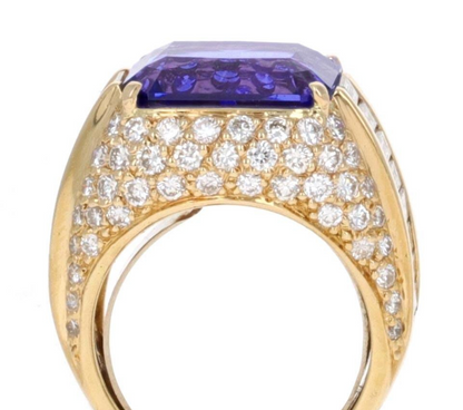 Emerald Cut Tanzanite and Diamond Cocktail Ring