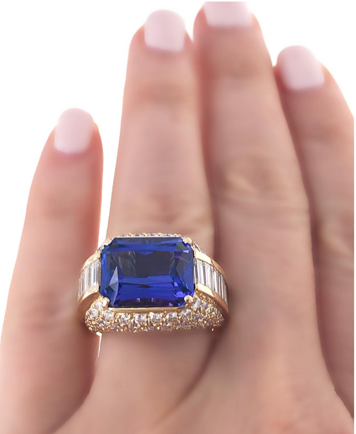 Emerald Cut Tanzanite and Diamond Cocktail Ring